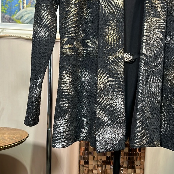 Vintage LAURA Petites Metallic Swirl Print Open Cardigan Built In Top P2P 17-18” - Picture 5 of 8